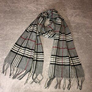 CASHMINK V. Fraas Black Gray Red White Plaid Scar Made in Germany 60"